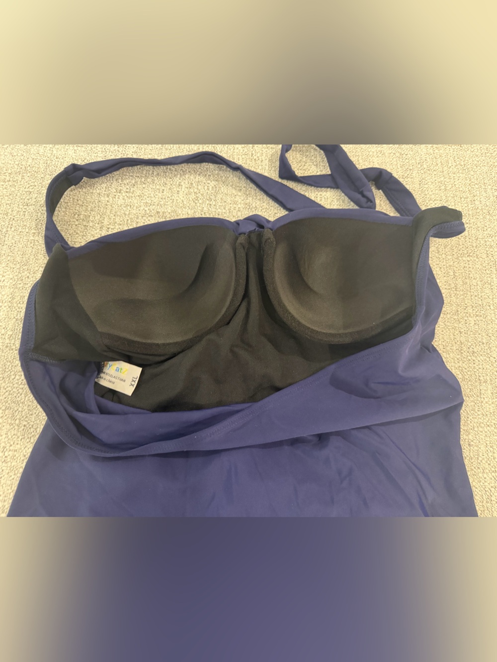 Navy Ruched One-Piece Halter Swimsuit - Picture 4 of 8